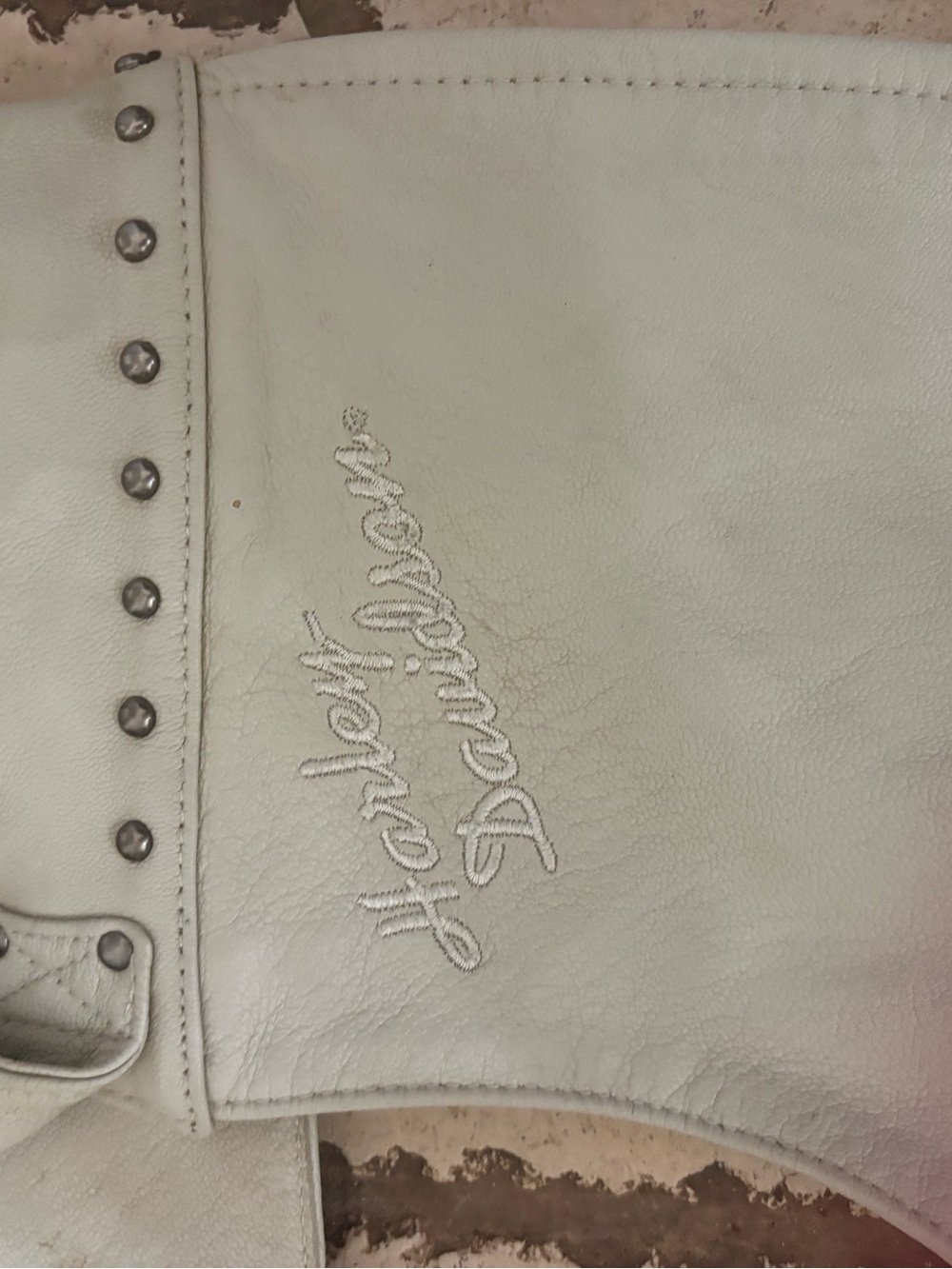 RARE Harley-Davidson Cream Leather Jacket & matching Chaps w/ Embroidered Eagle - Picture 9 of 10